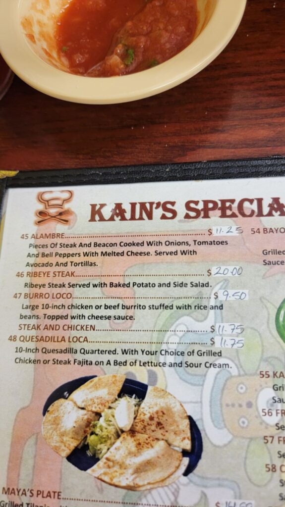 Kains Mexican Grill Menu 1